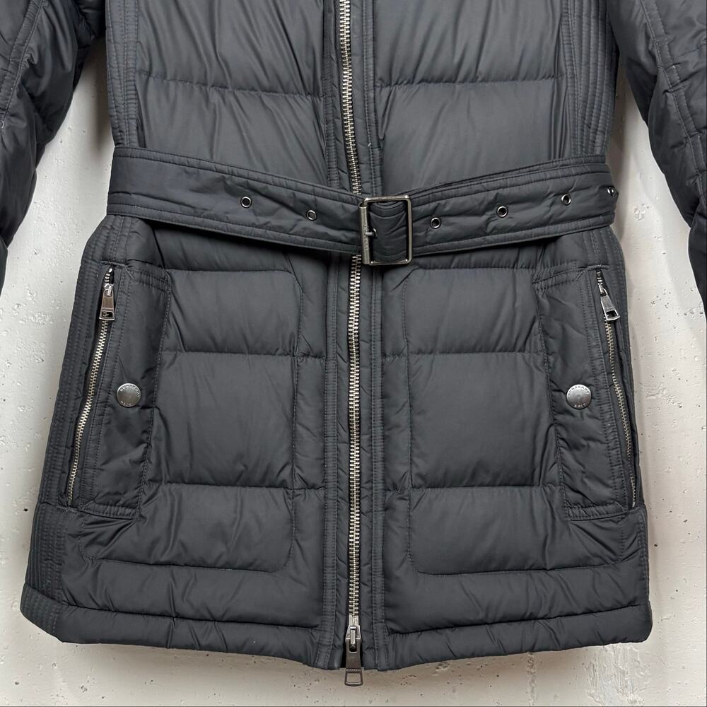 Burberry Brit Down Puffer Coat Removable Hood Adjustable Belt Black Size Medium - Picture 14 of 16